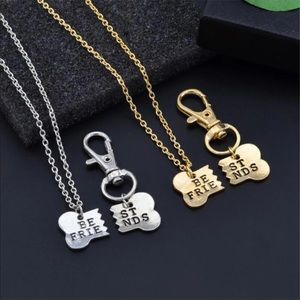 ONE GOLD LEFT Best Friends Dog Cat Pendant Necklac